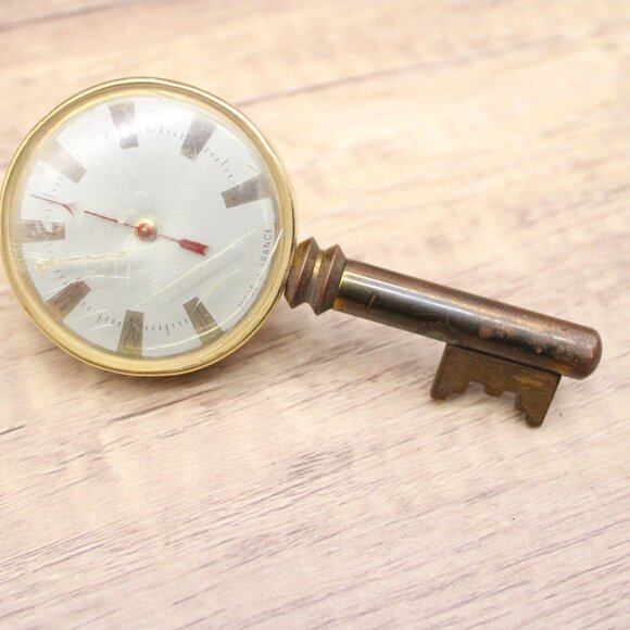 Vintage Made In France Key Shaped Brass Thermometer Retro Rare - Picture 1 of 7